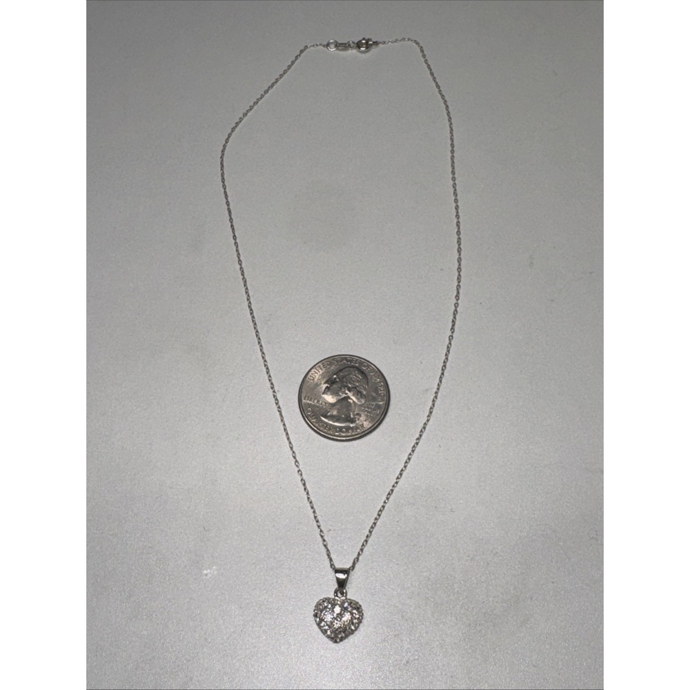 Vintage Italy 925 Sterling Silver 16" Chain & Crystal Heart Pendant Necklace